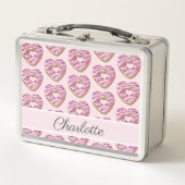 Donut Sweet Girl Muster Personalisiert Name Metall Brotdose (Vorderseite)