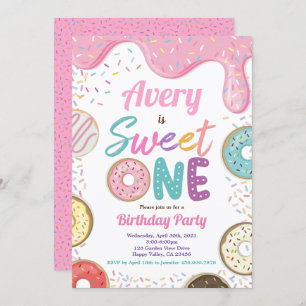 Donut Sweet One 1. Geburtstag Party Pink Pastell Einladung