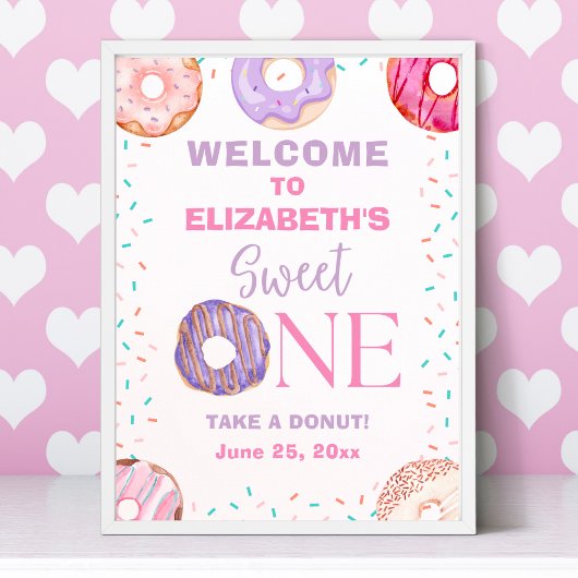 Donut Sweet One Birthday Girl Party Poster