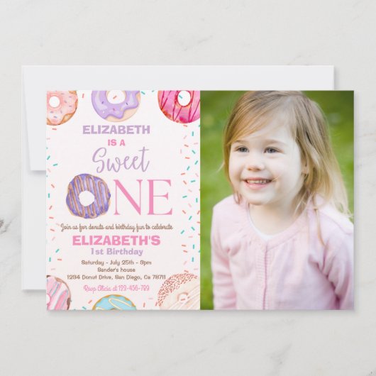 Donut Sweet One Birthday Party Photo 1st Birthday Einladung (Vorderseite)