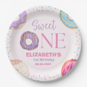 Donut Sweet One Cute Birthday Girl Pappteller (Vorderseite)