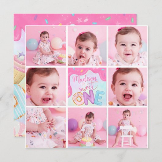 Donut Sweet One Einladung (Vorne/Hinten)