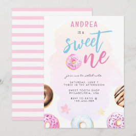 Donut Sweet One Pink and Blue Girl Erster Geburtst Einladung