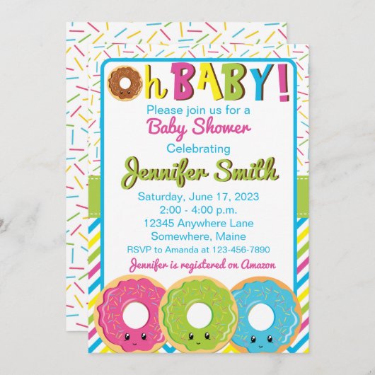 Donut Sweet Stuff Baby Shower Einladungen (Vorne/Hinten)