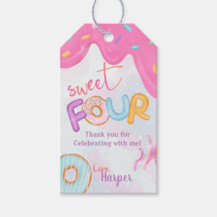 Donut Sweut 4 Geburtstagsparty Geschenkanhänger