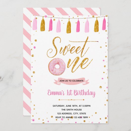 Donut Sweut Einladung zum Geburtstag (Vorne/Hinten)