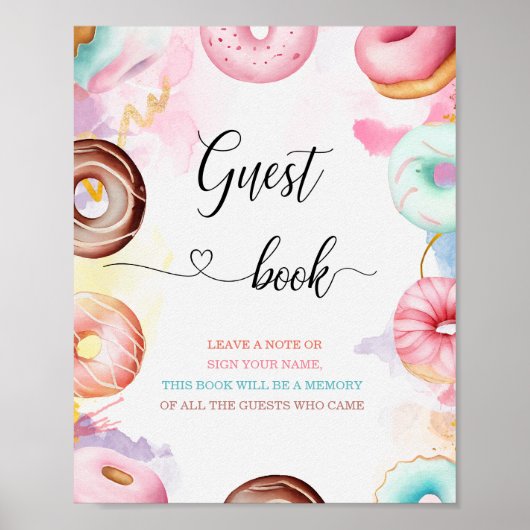 Donut Time Watercolor Babydusche Gästebuch (Vorne)