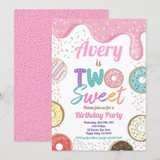 Donut Two Sweet 2. Geburtstag Party Pink Pastel Einladung
