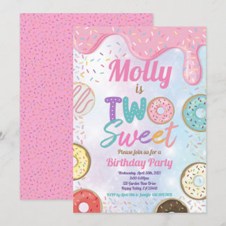 Donut Two Sweet 2. Geburtstag Party Pink Pastel In Einladung