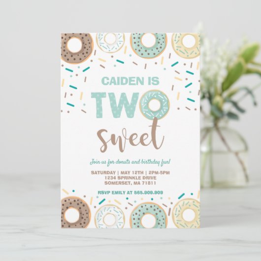 Donut Two Sweet Birthday Einladung Donut Party Blu (Stehend Vorderseite)