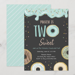 Donut Two Sweet Blue Pastel Zweite Geburtstagspart Einladung