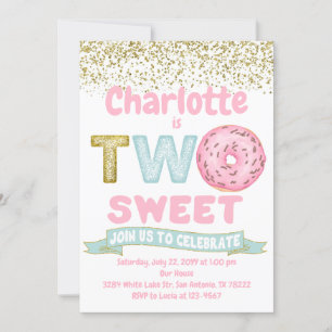 Donut Two Sweet Gold Sprinkles 2. Geburtstag Einladung