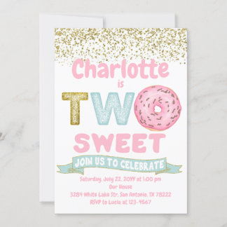 Donut Two Sweet Gold Sprinkles 2. Geburtstag Einladung