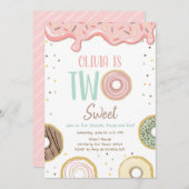 Donut Two Sweet Pink Doughnut Girl Birthday Party Einladung (Vorne/Hinten)