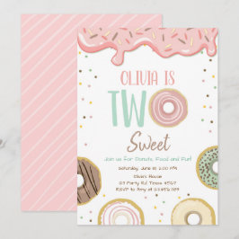 Donut Two Sweet Pink Doughnut Girl Birthday Party Einladung