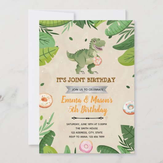 Donut und Dinosaurier Einladung zum Geburtstag (Vorderseite)