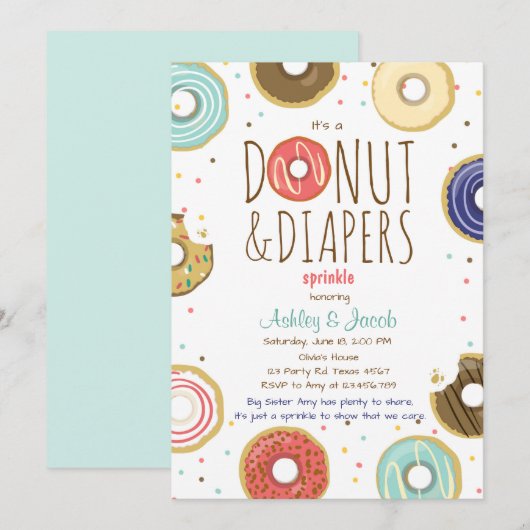 Donut und Windeln Sprinkle Einladung Coed Dusche (Vorne/Hinten)