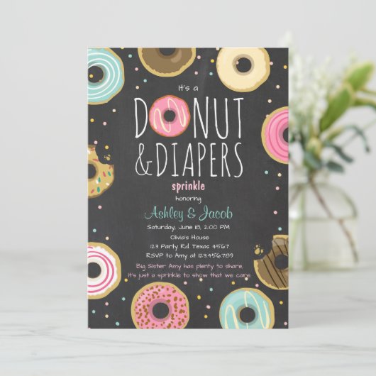 Donut und Windeln Sprinkle Einladung Coed Dusche (Stehend Vorderseite)