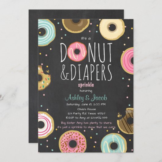 Donut und Windeln Sprinkle Einladung Coed Dusche (Vorne/Hinten)