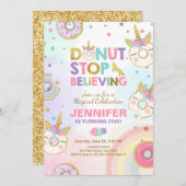 Donut Unicorn Birthday Invitation Pink Gold Girl Einladung (Vorne/Hinten)