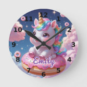 Donut Unicorn Wall Clock - bearbeitbarer Name Runde Wanduhr (Vorderseite)