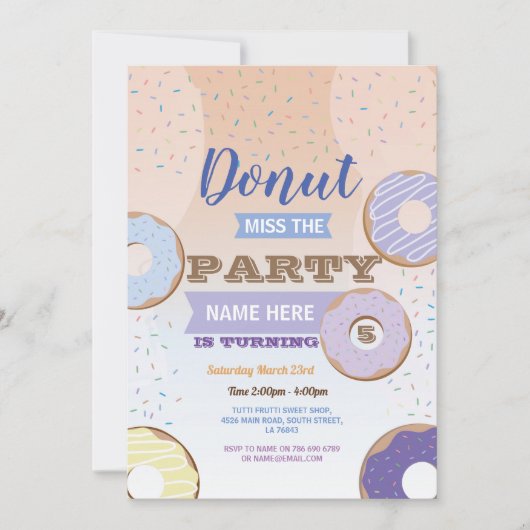 Donut verpasst das Party Geburtstag Doughnut Blue Einladung (Vorderseite)