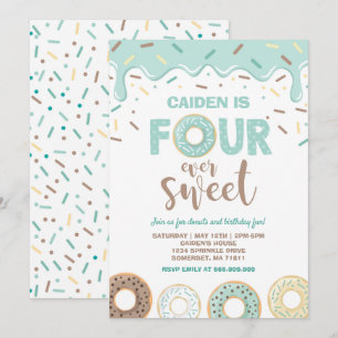 Donut Vier je Sweet Invite Donut 4. Geburtstag Einladung