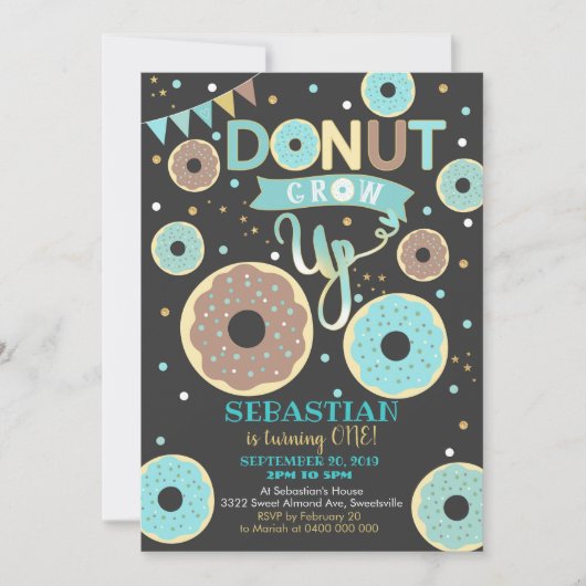 Donut wächst auf 1. Geburtstag Einladung Boy Donut (Vorderseite)