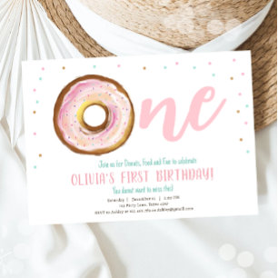 Donut Watercolor Sweet One Girl Erster Geburtstag Einladung