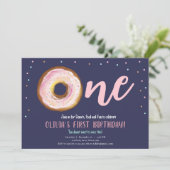 Donut Watercolor Sweet One Girl First Birthday Inv Einladung (Stehend Vorderseite)