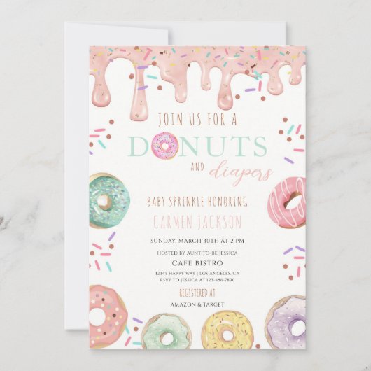 Donut & Windel Baby Sprinkle Shower Einladung (Vorderseite)