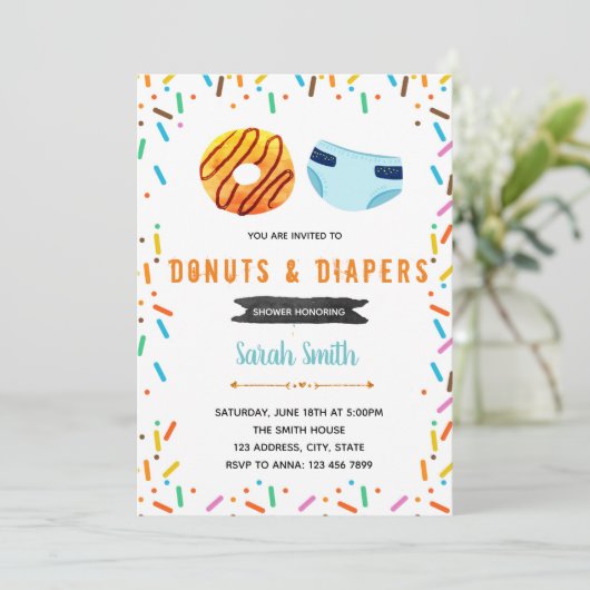 Donut-Windeln-Party Einladung (Stehend Vorderseite)
