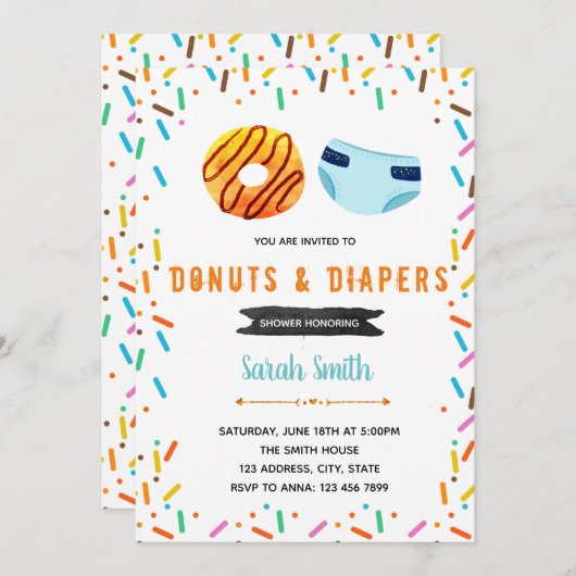 Donut-Windeln-Party Einladung (Vorne/Hinten)