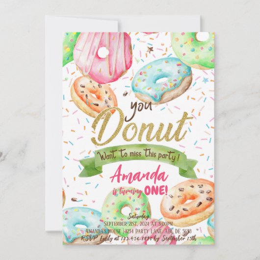 Donut Wollte zu Miss Doughnut Geburtstag Einladung (Vorderseite)