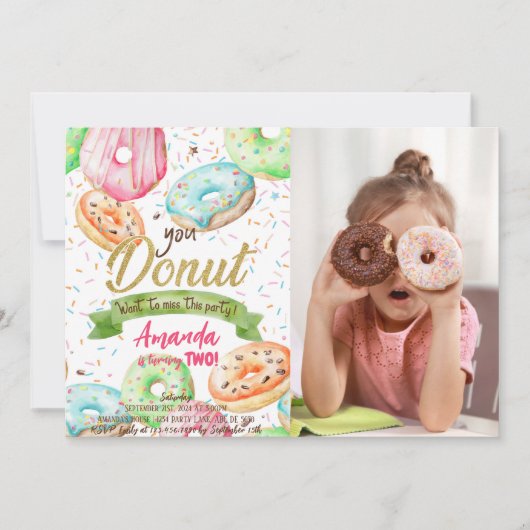 Donut Wollte zu Miss Doughnut Geburtstag Foto Einladung (Vorderseite)