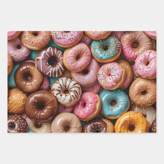 Donut Wrapping Paper Flat Sheet Set of 3 Geschenkpapier Set (Vorderseite)