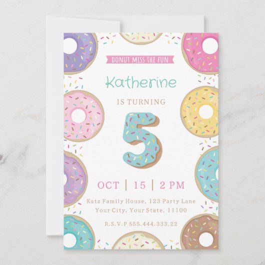 DONUTS 5. Geburtstag Einladung (Vorderseite)
