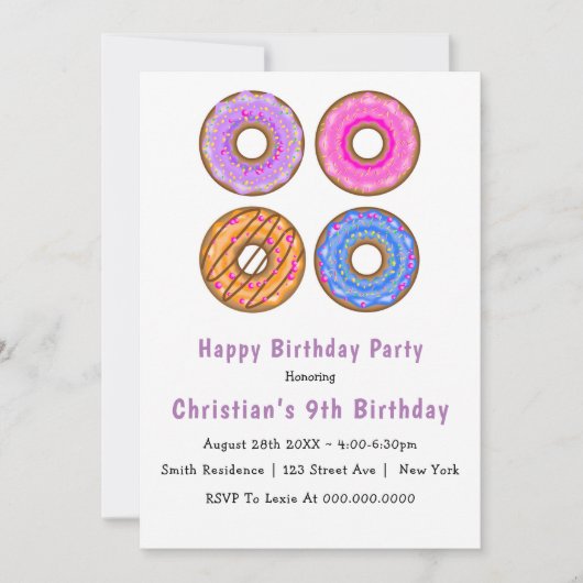 Donuts 9. Geburtstagsparty Einladungen (Vorderseite)