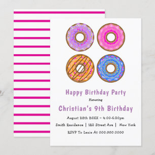 Donuts 9. Geburtstagsparty Einladungen