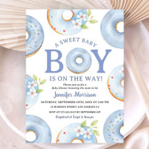 Donuts Baby Shower Boy Blue Gingham Invitation