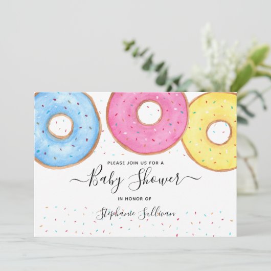 Donuts Baby Shower Einladung (Stehend Vorderseite)