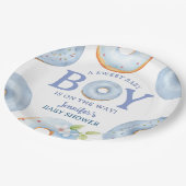 Donuts Baby Shower Junge Blaue Baby Brunch Pappteller (Schrägansicht)