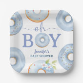 Donuts Baby Shower Oh Boy Blaues Brunch Pappteller (Vorderseite)