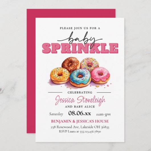Donuts Baby Sprinkle Pink Baby Girl Einladung (Vorne/Hinten)