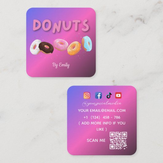Donuts Bakery Square Business Card Quadratische Visitenkarte (Vorne/Hinten)