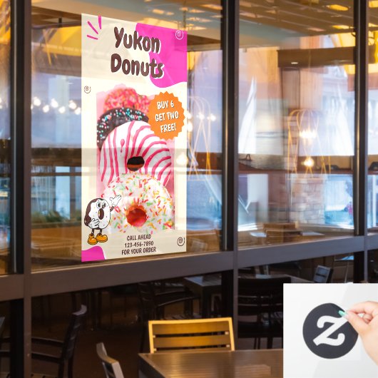 Donuts Beige Pink Promotion anpassen Fensteraufkleber (Restaurantfenster)