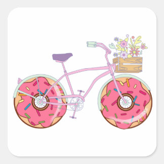 Donuts Bike - Funny Bicycle with Doughnut Wheels Quadratischer Aufkleber