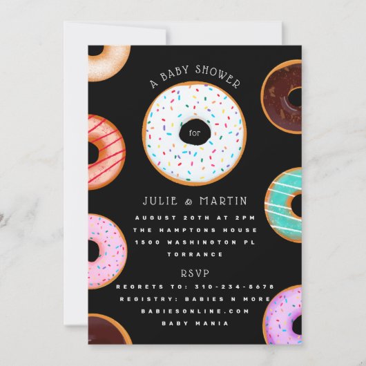 Donuts Black Baby Shower Einladung (Vorderseite)
