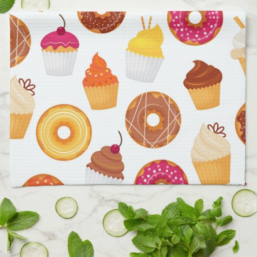 Donuts & Cupcakes Geschirrtuch (Gefaltet)