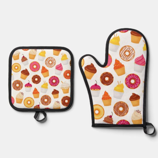 Donuts & Cupcakes Ofenhandschuh & Topflappen-Set (Vorderseite)